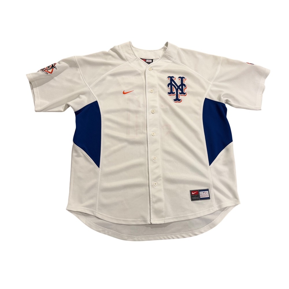 Nike Baseball Jersey Mens XL White  NY Mets MLB Button Up‎ Blue Orange